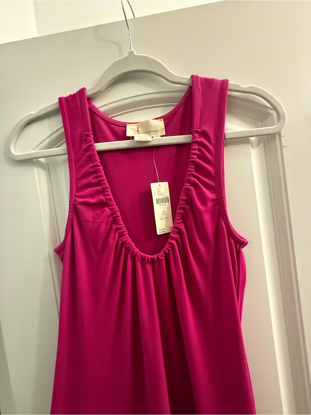 Anthropologie Bright Fuchsia Ruched Maxi V-Neck Tank NWT